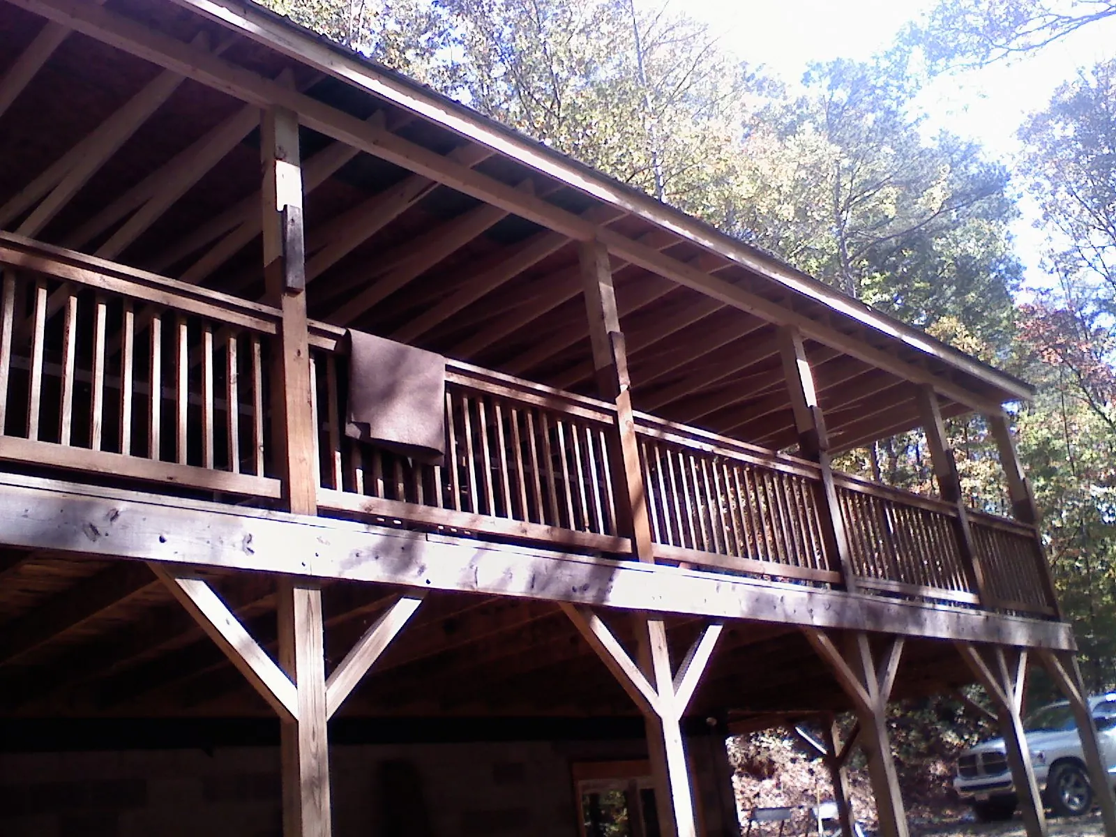 Timber framing under a new elevated porch and deck — Roof Leak Repair in Crawfordsville by Roofing Brothers